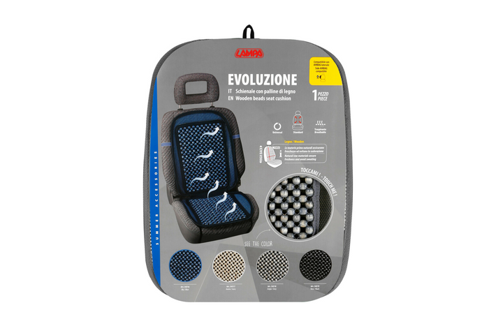 LAMPA Evoluzione graues Sitzkissen mit Holzperlen, Autositzmatte