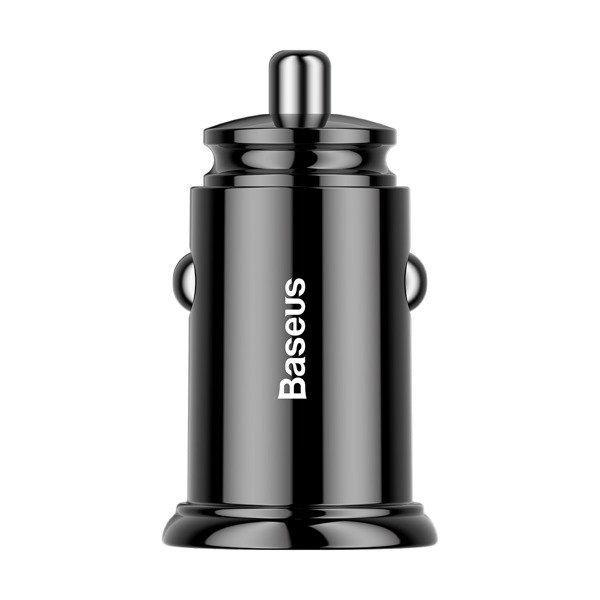 BASEUS Runder Kfz-Ladeadapter aus Kunststoff mit USB-A- und USB-C-Anschluss (30 W)