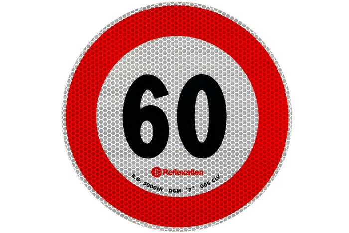 Reflektierender Aufkleber LAMP Geschwindigkeitsbegrenzung 60 km/h Schild B-33