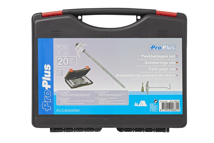 Set mit Schraubheringen für ProPlus 365014 Metallheringe mit Haken 20x20cm
