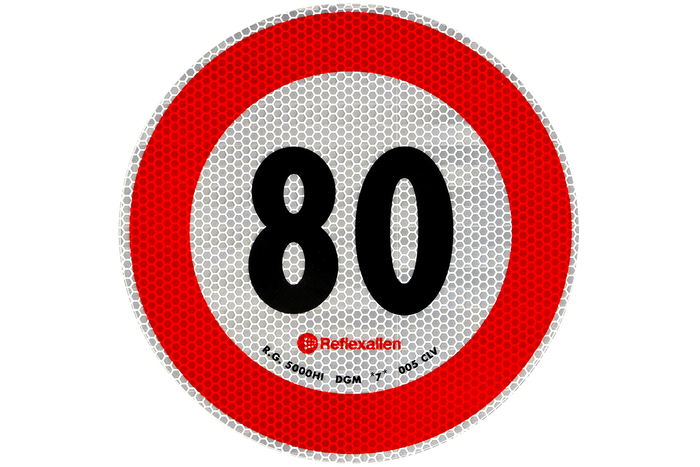 Reflektierender Aufkleber LAMP Geschwindigkeitsbegrenzung 80 km/h Schild B-33