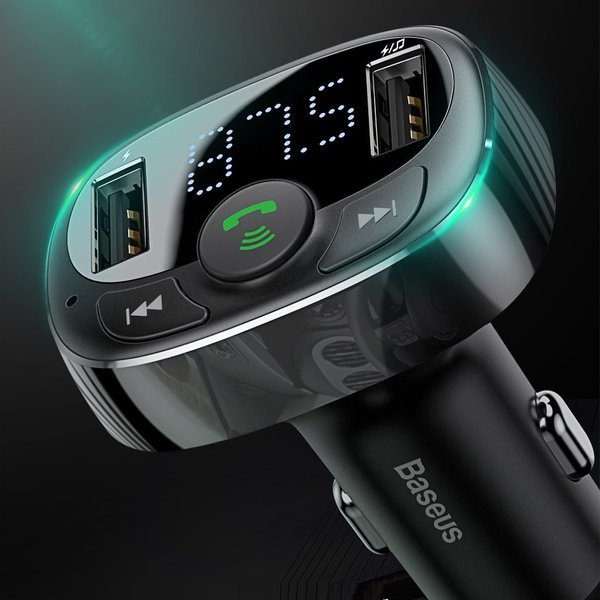 BASEUS T FM-Transmitter mit Bluetooth 4.2, MP3-Player, Kfz-Ladegerät und 2x USB 3,4 A