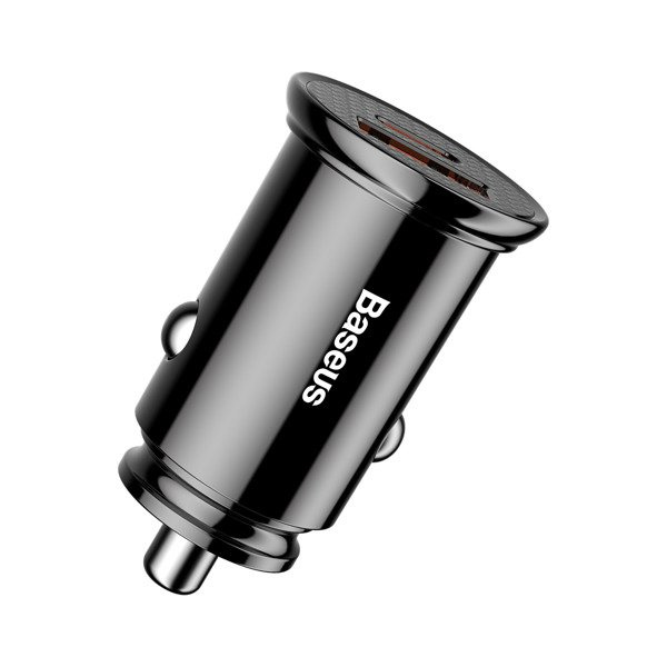 BASEUS Runder Kfz-Ladeadapter aus Kunststoff mit USB-A- und USB-C-Anschluss (30 W)