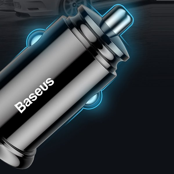 BASEUS Runder Kfz-Ladeadapter aus Kunststoff mit USB-A- und USB-C-Anschluss (30 W)