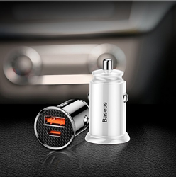 BASEUS Runder Kfz-Ladeadapter aus Kunststoff mit USB-A- und USB-C-Anschluss (30 W)
