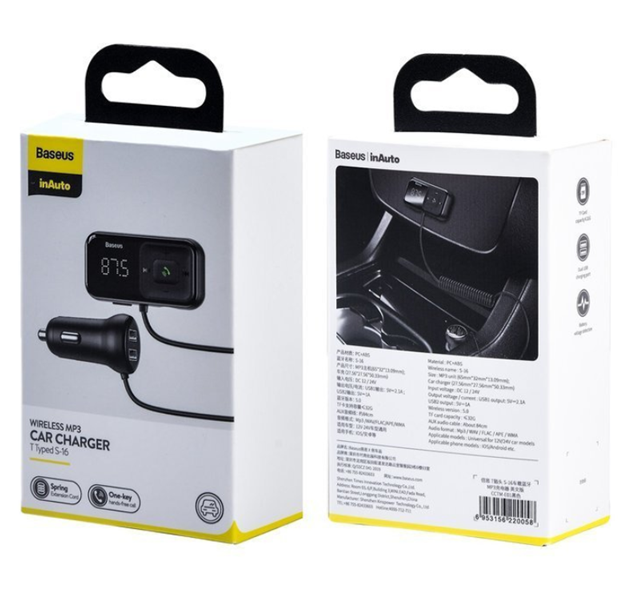 FM-Transmitter BASEUS T Typ S-16 Bluetooth 5.0 MP3 + Kfz-Ladegerät 2x USB