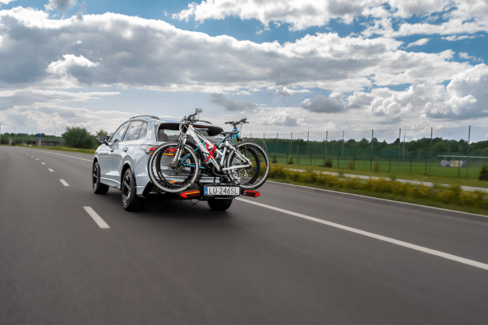 Inter Pack Velox 3 LED – faltbarer Anhängerkupplungs-Fahrradträger für 3 Fahrräder mit LED-Beleuchtung