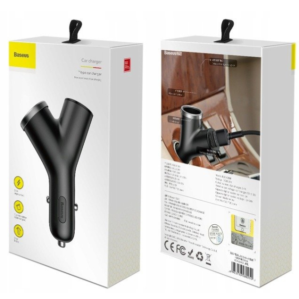 BASEUS Y-Typ 2xUSB-Autoladegerät, Zigarettenanzünderbuchse 40W